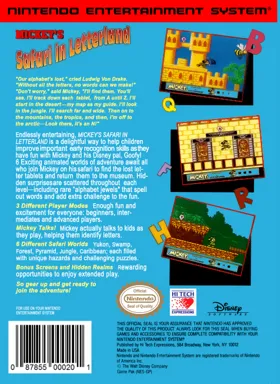 Mickey's Safari in Letterland (USA) box cover back